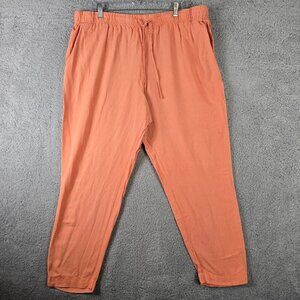 Womens Linen Blend Pants Plus Sz XXL High Rise Lagenlook Resort Orange